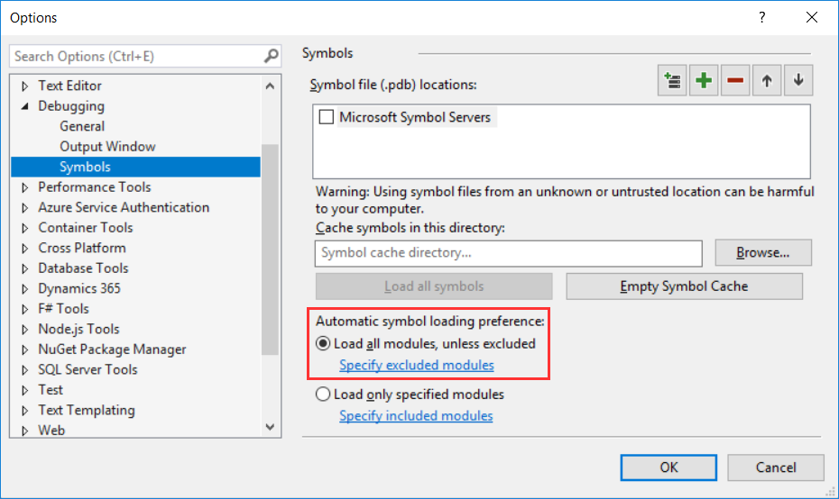 Debugging settings 1